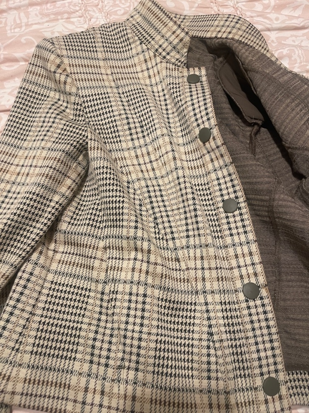 CAbi Plaid Snap-Front Jacket in Beige and Black - Picture 3 of 4